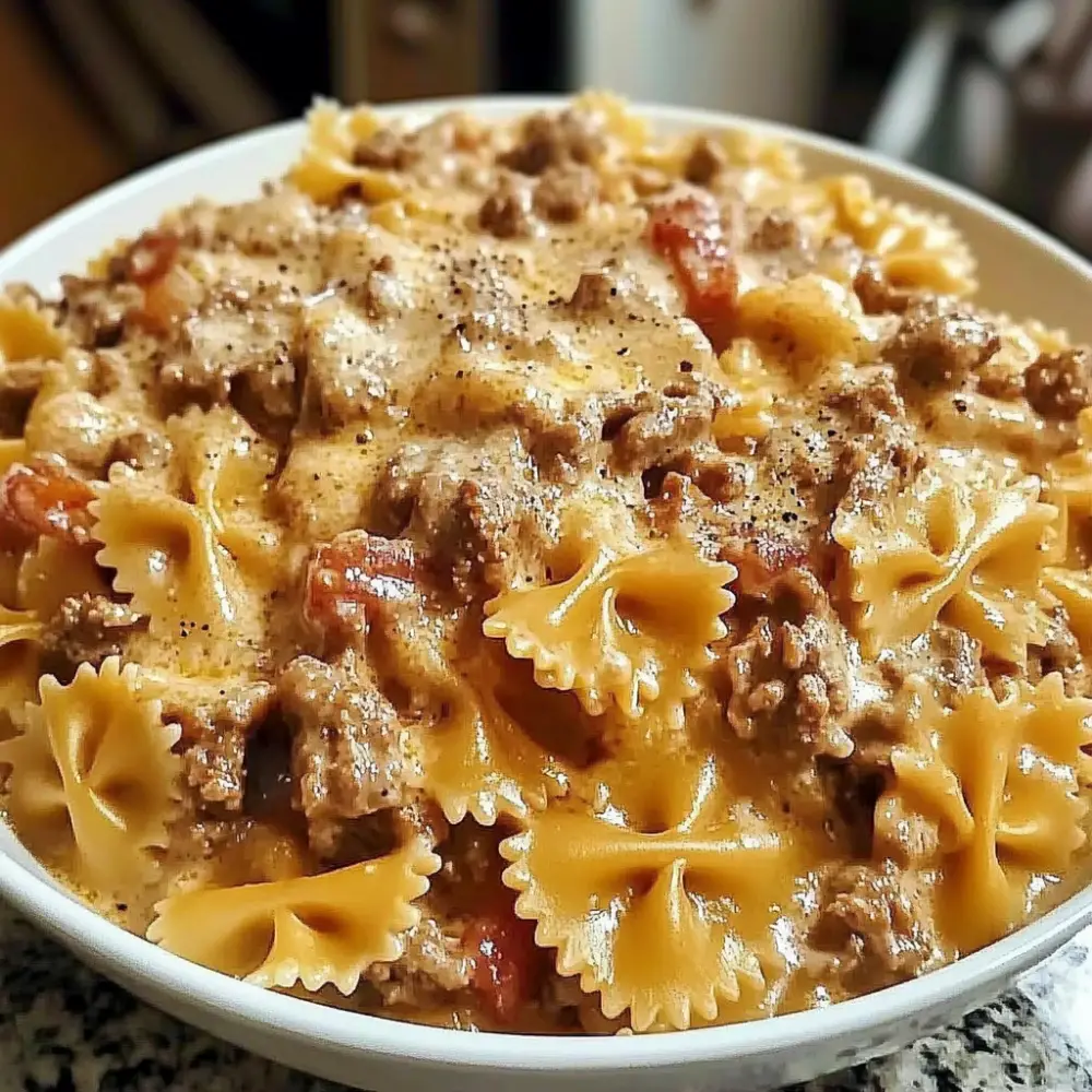 Creamy Velveeta Beef & Bowtie Pasta