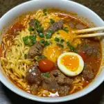 Tomato Egg and Beef Noodle Soup