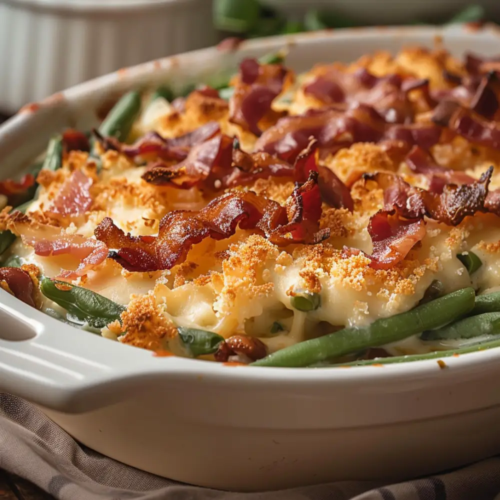 Green Bean Casserole with Cream Cheese and Bacon