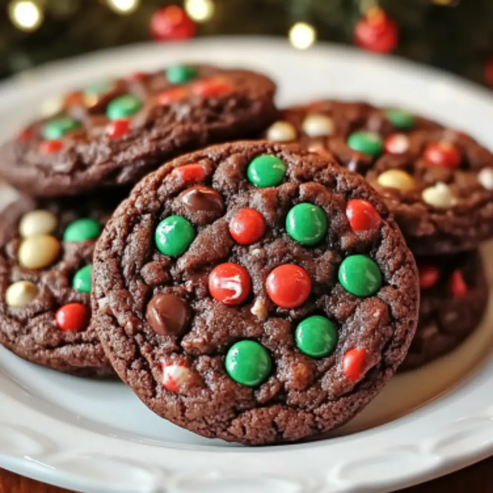 Christmas Chocolate Cookies with M&Ms