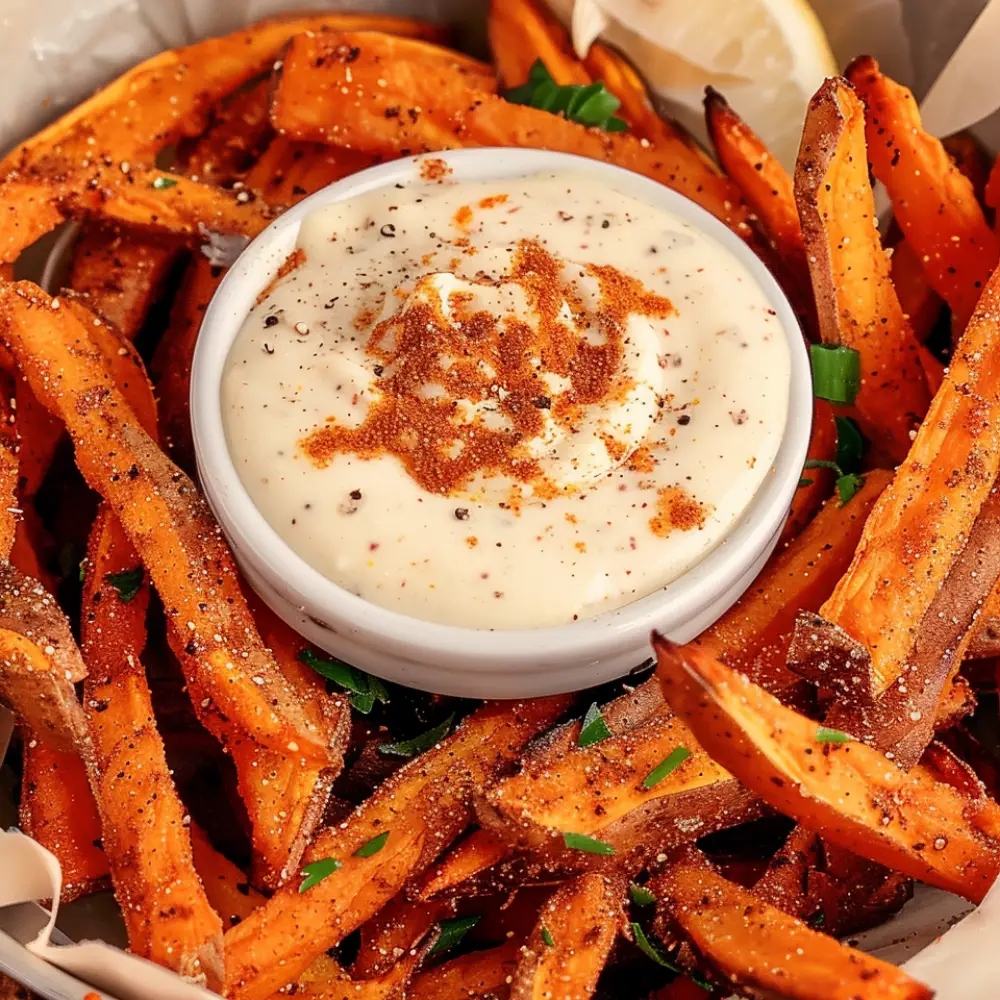 Garlic Sweet Potato Fries crispy and healthy appetizer