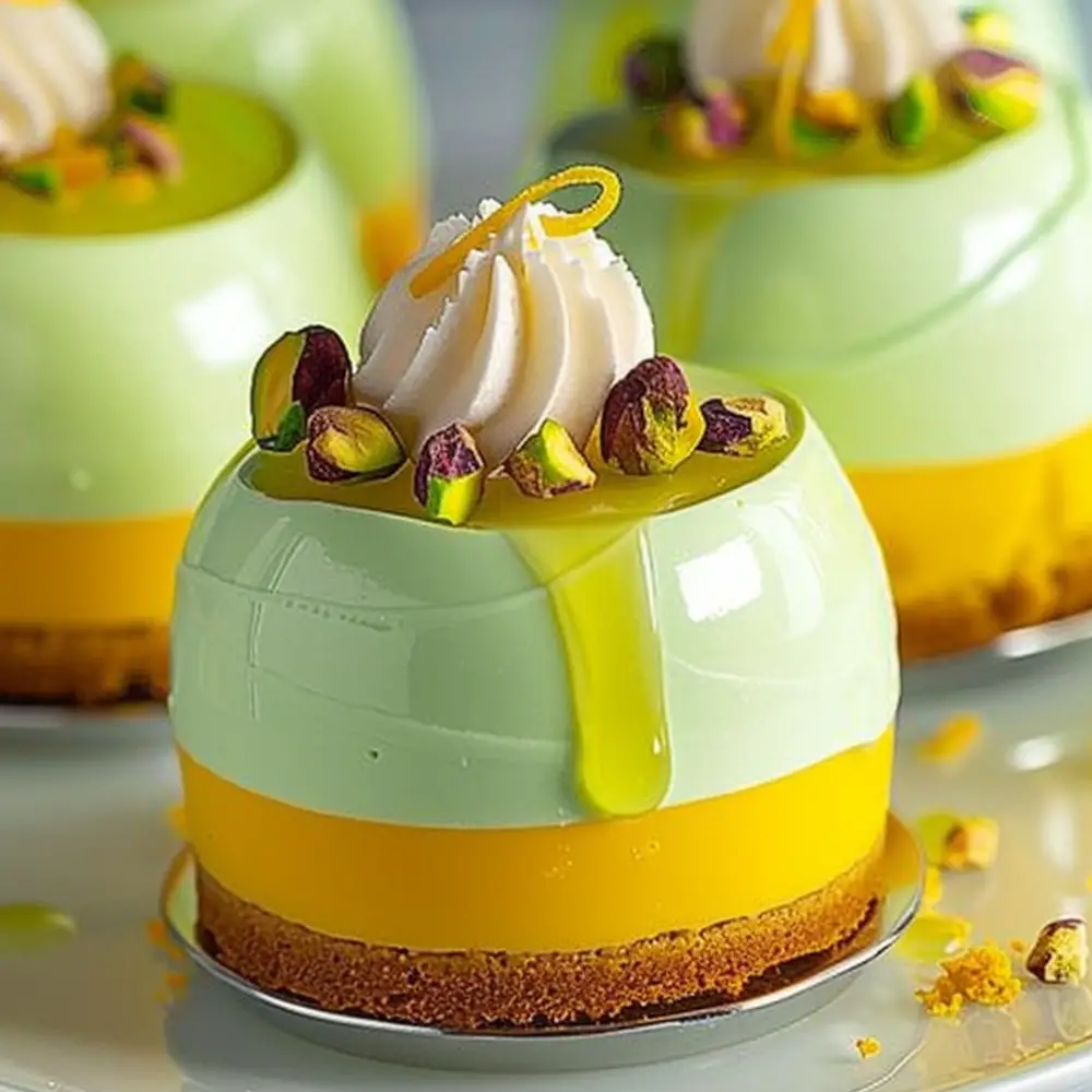 Pistachio & Meyer Lemon Mousse Cakes