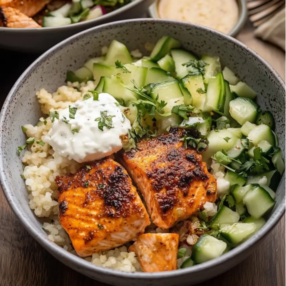 Healthy Honey Harissa Salmon Bowls