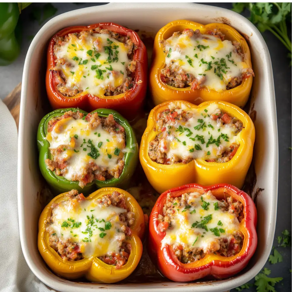 Healthy Stuffed Peppers with Ground Turkey or Beef