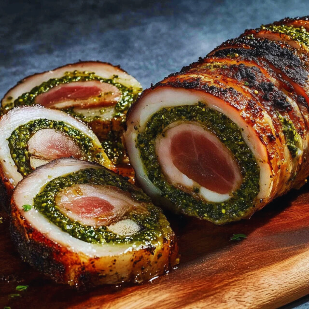 Roasted Pork Loin with Prosciutto & Basil Pesto