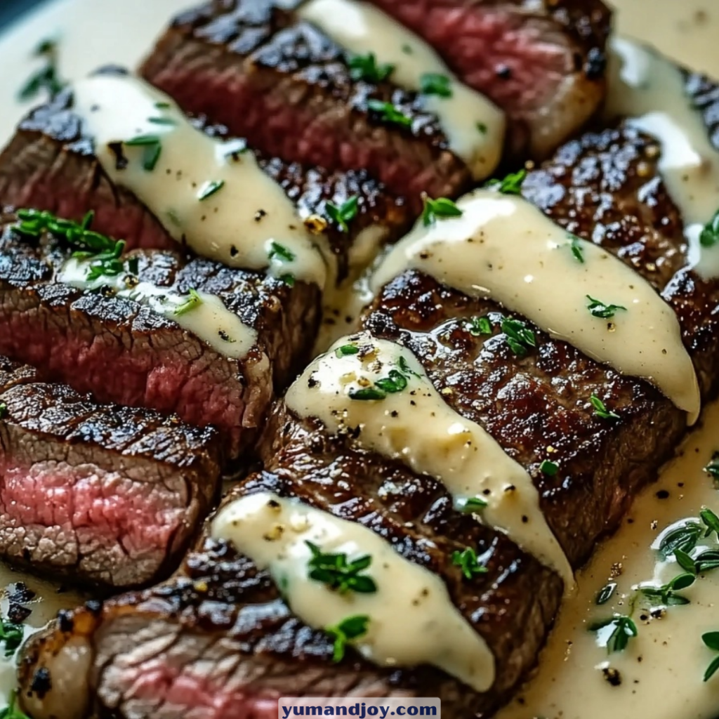 Home » Recipes » Dinner » Steak with Bourbon Garlic Cream Sauce