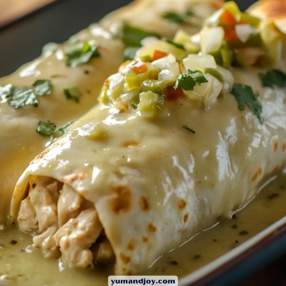 Easy Green Chile Smothered Chicken Burritos