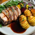 Pork Loin with Hasselback Potato & Red Wine Demi-Glace