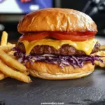 Homemade Cheeseburger with Red Cabbage Slaw & Fries 3 Homemade Cheeseburger with Red Cabbage Slaw & Fries