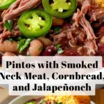 Pintos with Smoked Neck Meat, Cornbread, and Jalapeño