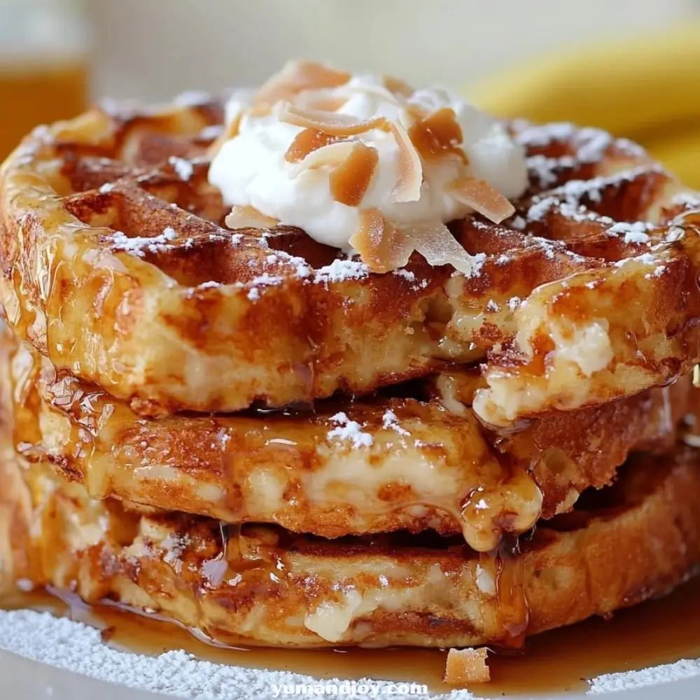 Caramelized Coconut Banana Bread Waffle French Toast